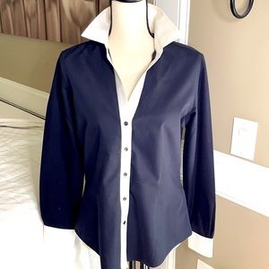 Brooks Brothers navy and white button up top.